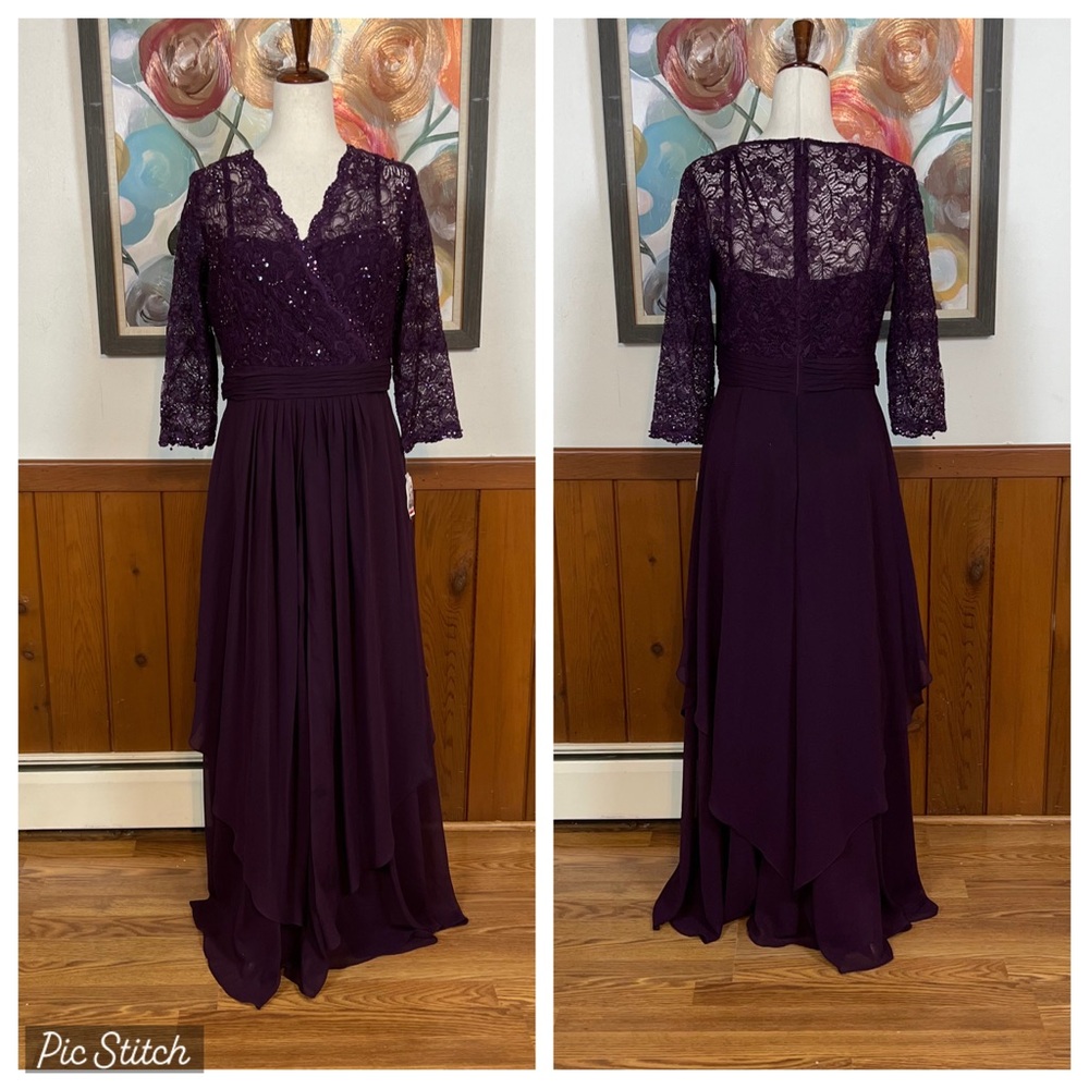 Elegant Long Sleeve Lace Dress in Deep Purple